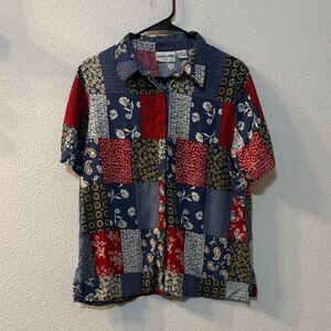 Alfred Dunner Red and Blue Patchwork Shirt